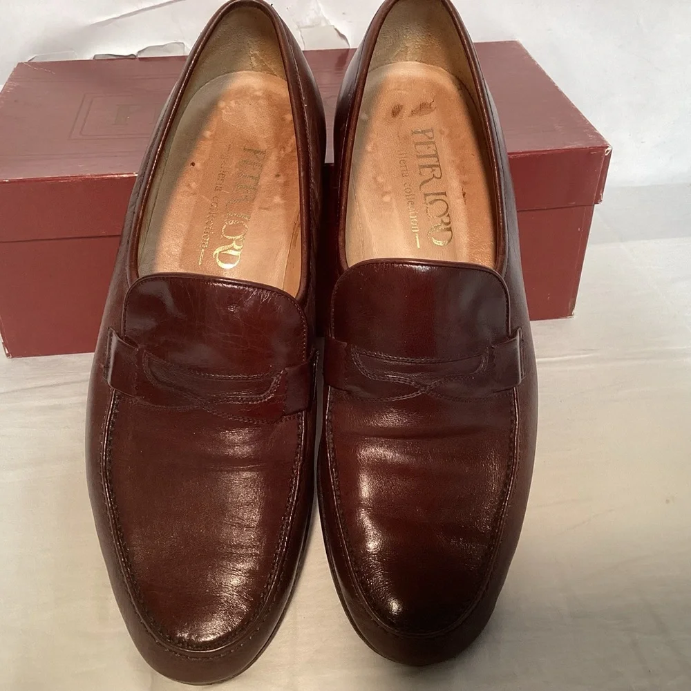 Peter Lord Vintage Mens Brown Leather Loafers Made in Italy Men's size 8 1/2
